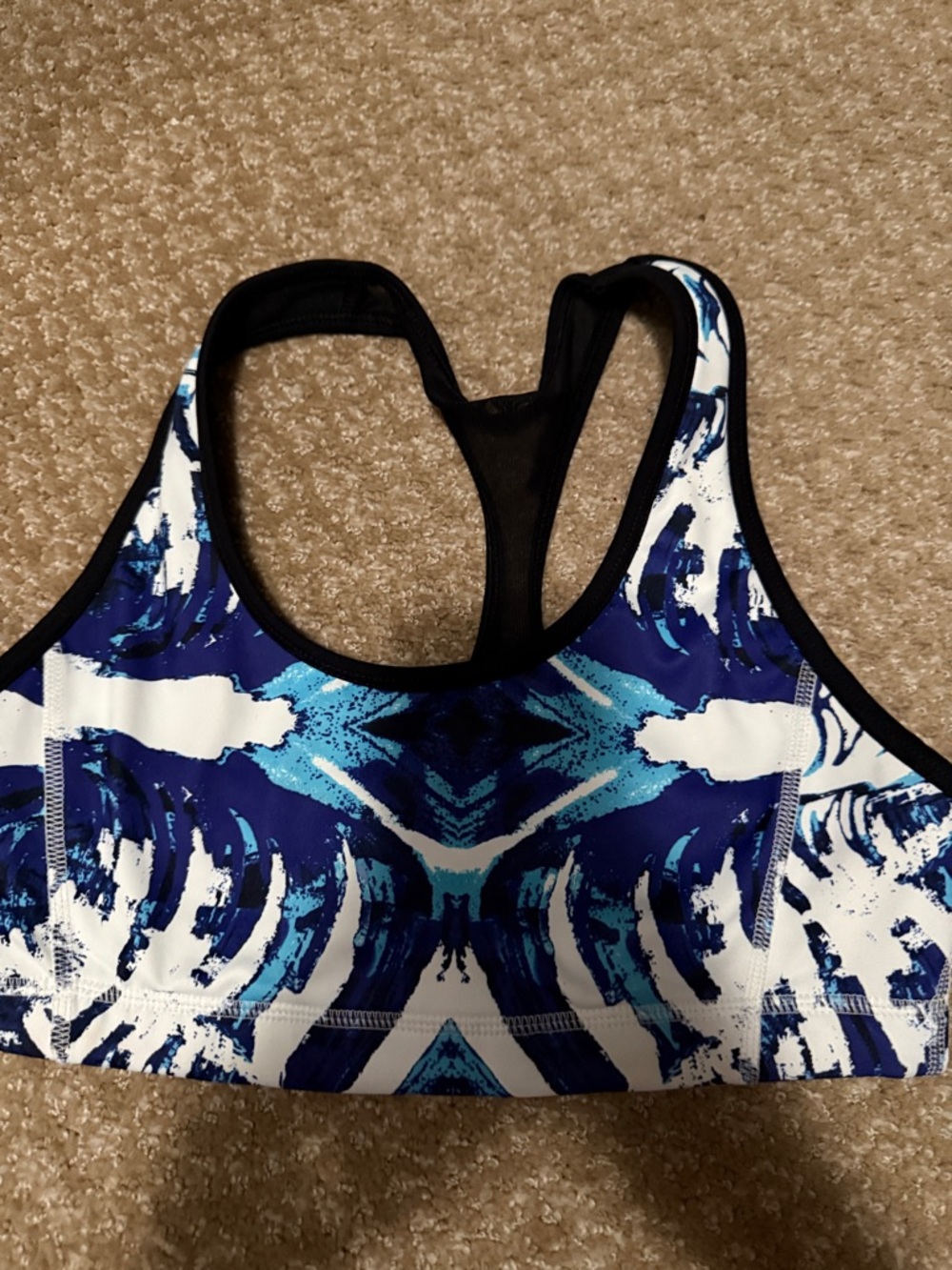 Blue Abstract Print Racerback Sports Bra - Women Intimates & Sleepwear